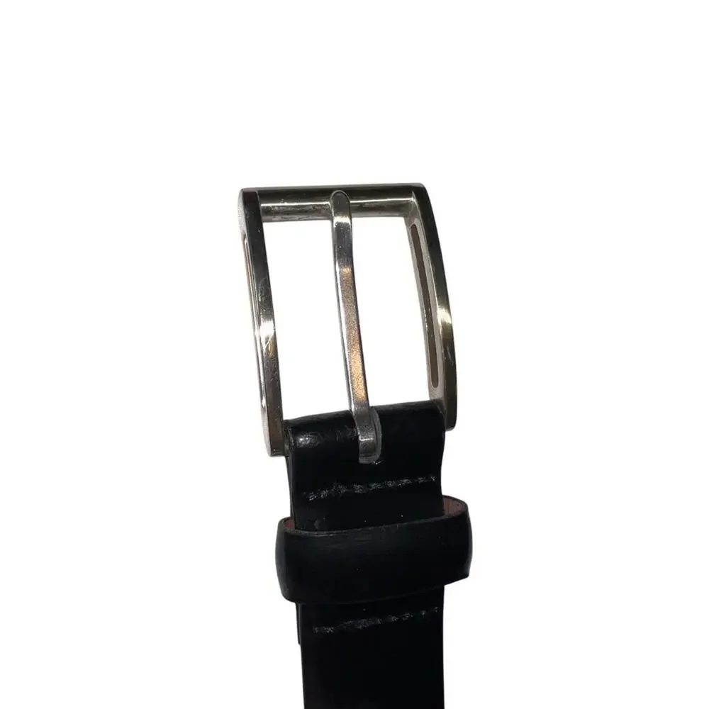 Men’s Black Genuine Leather‎ Dress Belt Silver Buckle Size 40/100 Classic
